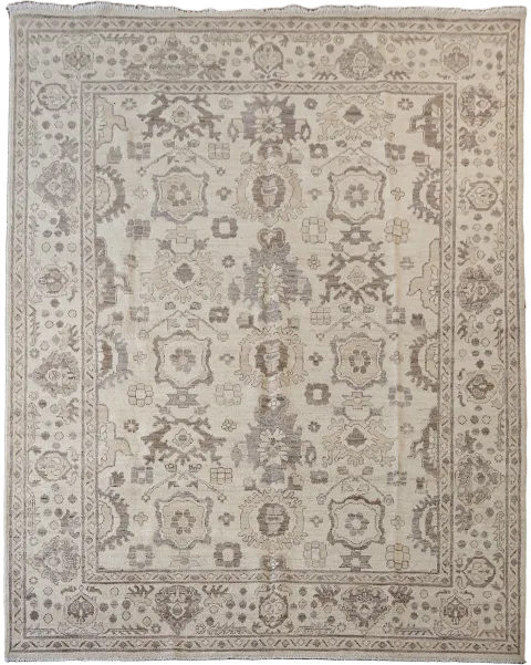 Elegant Ivory Oriental Wool Oushak rug with intricate classic floral design pattern 8x10