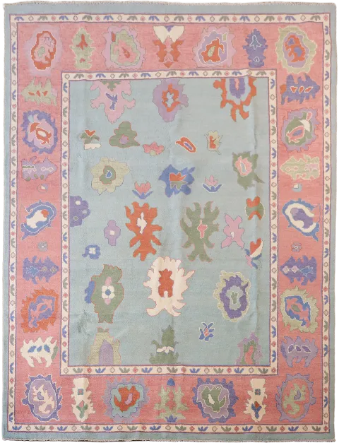 Colorful Floral-Patterned Oriental Wool Oushak Rug for Classic Home Decor 8x10