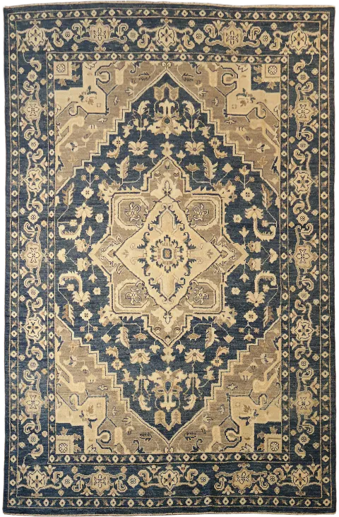 Blue Oriental Wool Oushak Turkish Area Rug 6x9