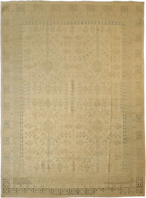 Top Quality Muted Geometric Khotan Turkish Area Wool Rug 10x13