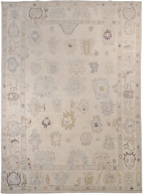 Stunning Ivory Wool Oushak Turkish Area Rug 9x12