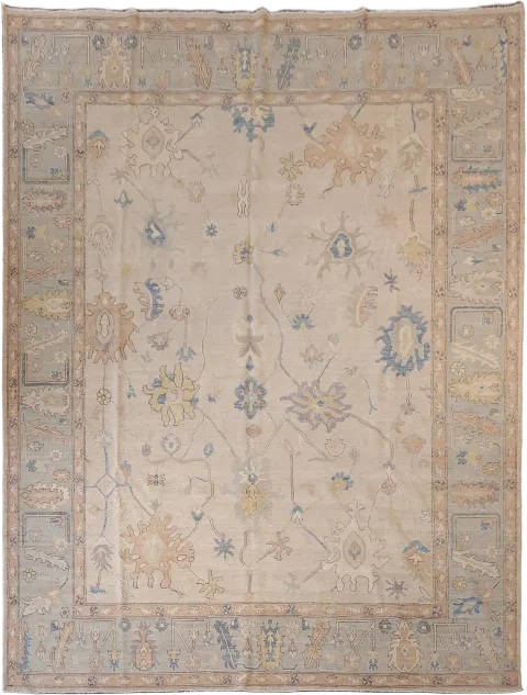 Handcrafted Muted All-Over Oriental Wool Rug with Traditional Floral Style 10x13