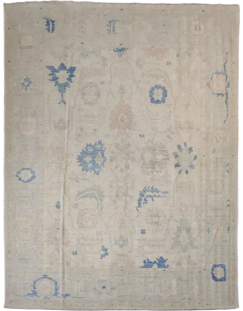 Elegant Minimalist Wool Oushak Rug with Subtle Floral Accents 8x10