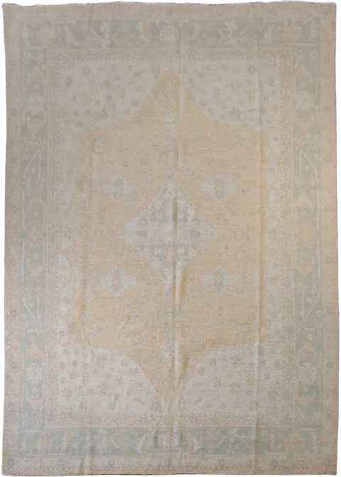 Muted Geometric Wool Oushak Area Rug Perfect for a Vintage Aesthetic Look 10x14