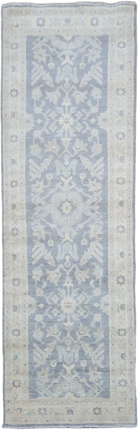 Outstanding Al Ove Geometric Wool Oushak Turkish Runner Rug 3x9