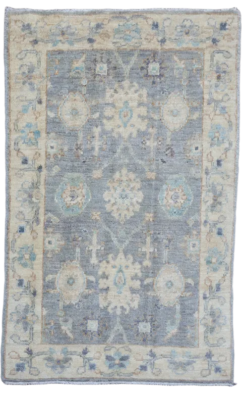 Muted Grey Vegetables Dye Wool Oushak Turkish Rug 2x3