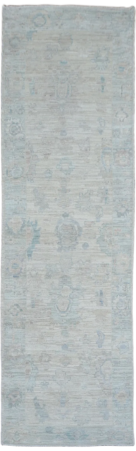 Stunning Vegetables Dye Wool Oushak Turkish Runner Rug 3x10
