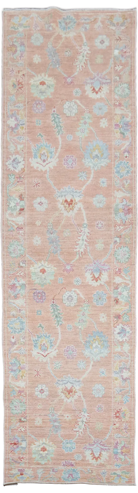 Vegetable Dye All Ove Wool Oushak Turkish Runner Rug 3x12
