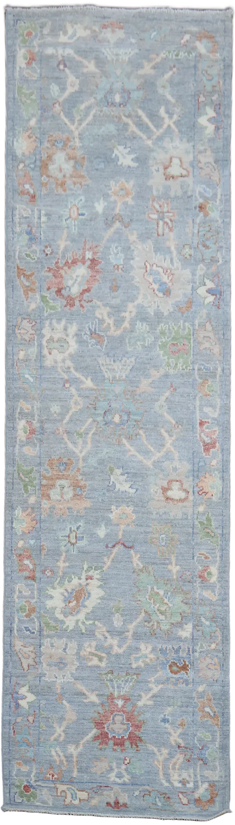 Vegetable Dye Wool Oushak Turkish Runner Rug 3x10