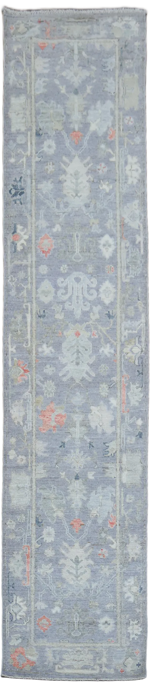 Stunning Muted Vegetable Dye Wool Oushak Turkish Runner Rug 3x12