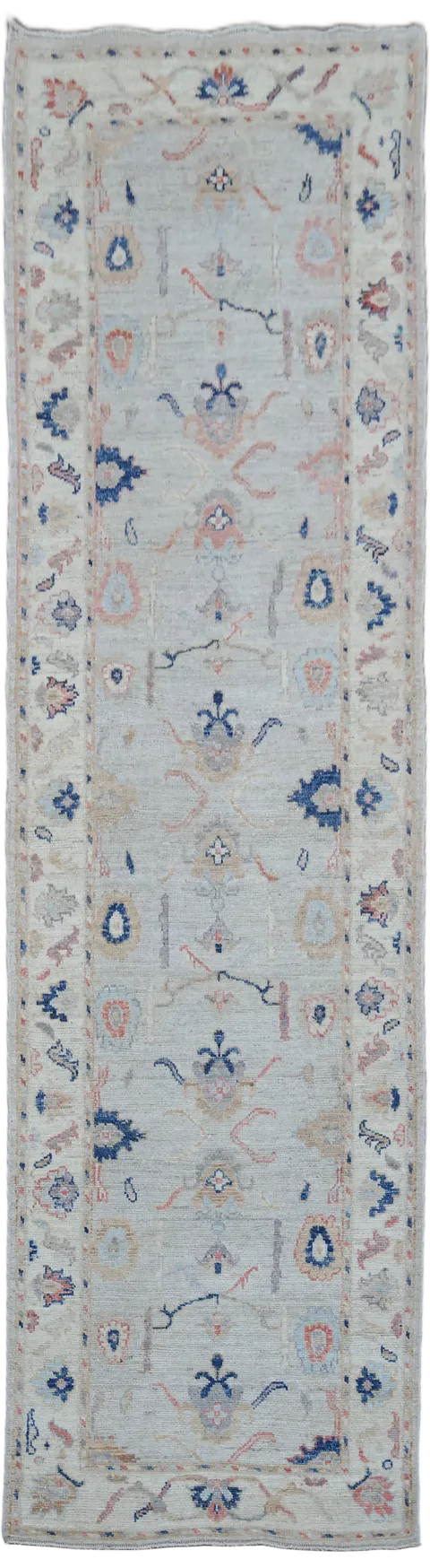 Oushak Turkish Runner Geometric Wool Rug 3x10