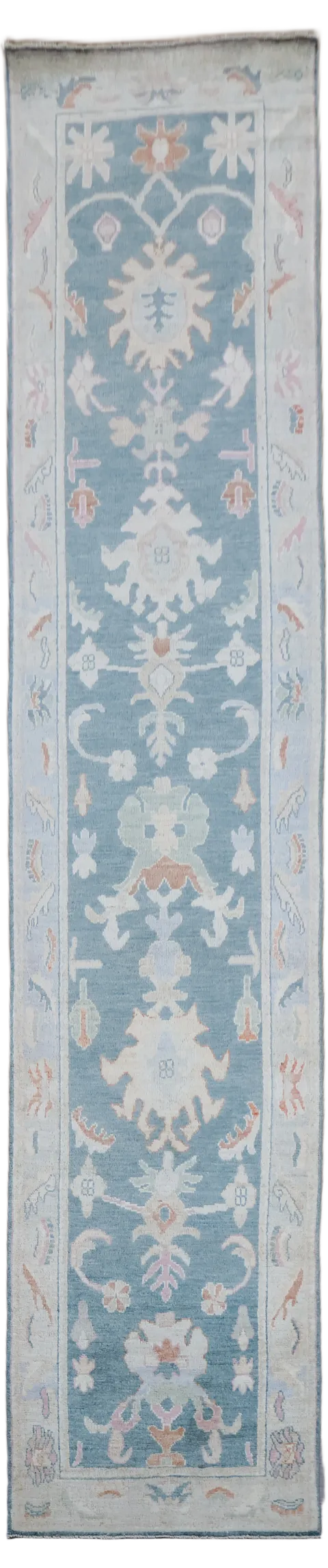 Vegetable Dye Wool Oushak Turkish Runner Rug 3x13