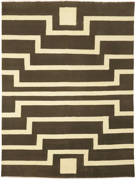 Sophisticated High-Contrast Modern Kilim Turkish Beige and Brown Rug 9'x12'