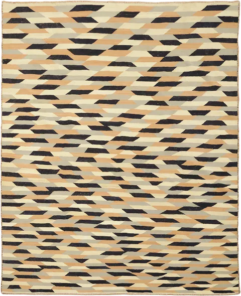 Minimalist Chevron-Inspired Contemporary Flat-Woven Kilim Turkish Rug 8'x10'