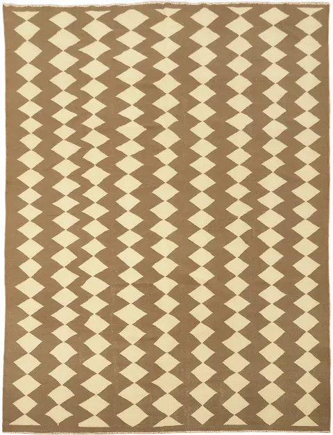 Chevron Inspired Beige and Brown Handwoven Turkish Kilim Area Rug 10'x13'