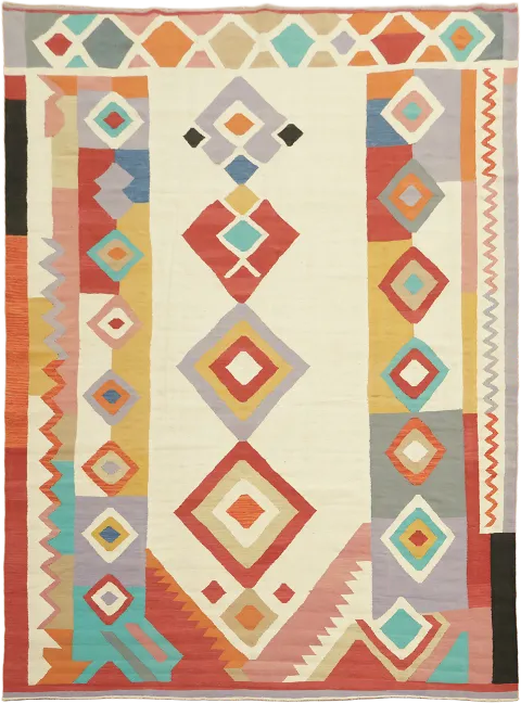 Colorful Southwest Geometric Kilim Turkish Flat-Weave Rug for Vibrant Home Decor 9x12