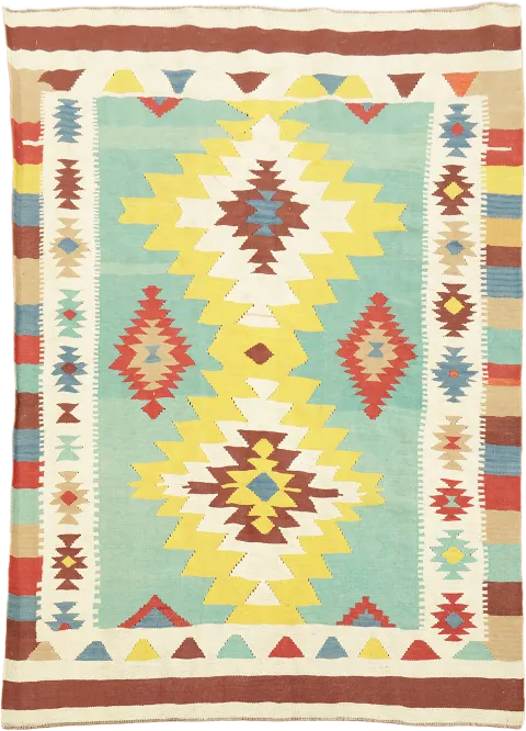 Charming Artisan Wool Rug with Bold and Colorful Patterned Design 5x7