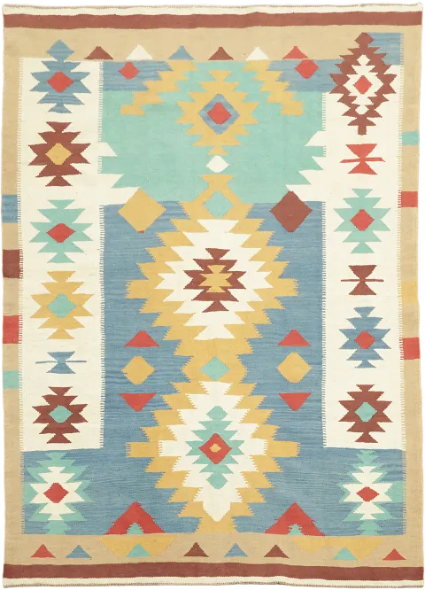 Colorful Handwoven Kilim Wool Rug to Elevate Your Bohemian Space 5x7