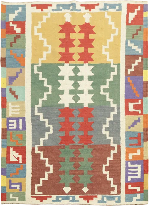 Colorful Geometric Pattern Wool Rug for Contemporary Home Decor 5x7