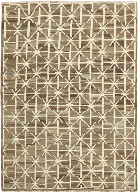 Chic Brown and Cream Geometric Turkish Kilim Rug for Stylish Interiors 6'x8'