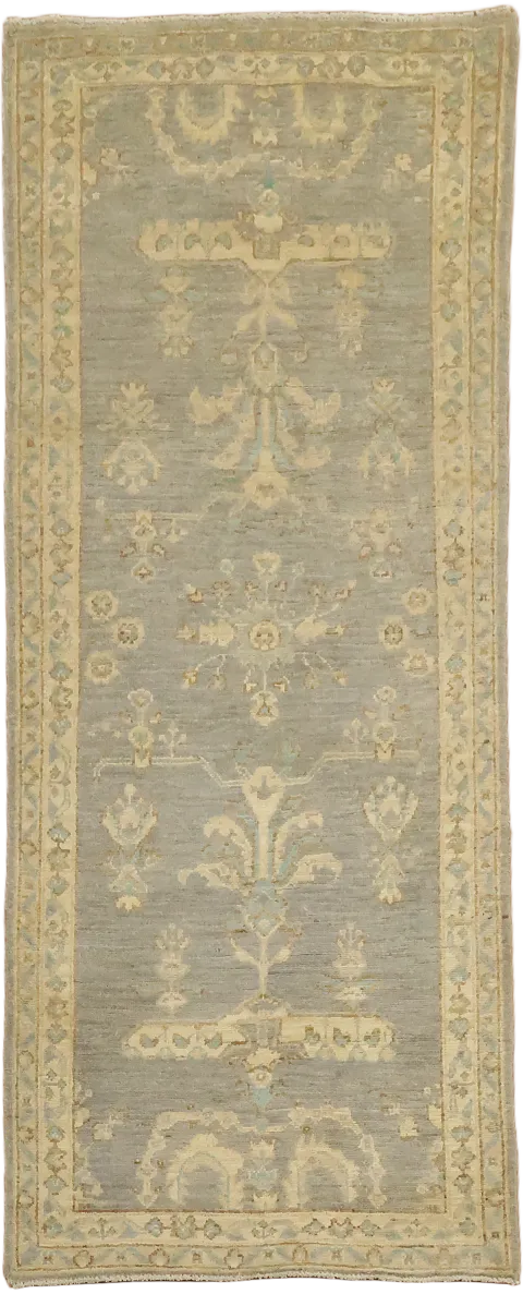 Floral Muted Grey Oriental Oushak Turkish Wool Rug 3x6