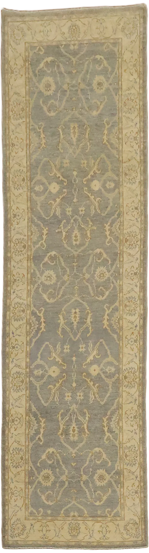 Vegetable Dye Grey Oriental Oushak Turkish Runner Wool Rug 3x10
