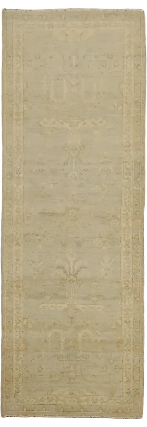Muted Beige Oriental Oushak Turkish Runner Wool Rug 3x8