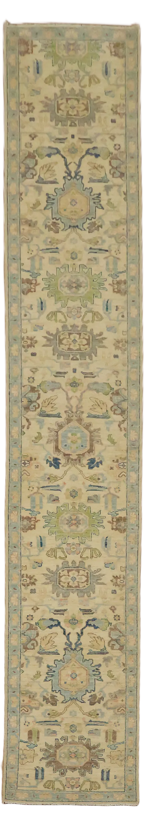 Long Runner Rug with Classic Patterns and Soft Hues Oushak Wool 3x15