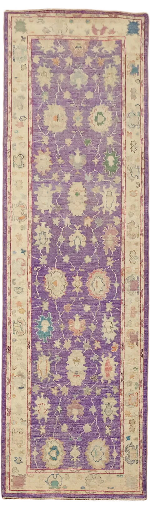 Purple Vegetable Dye Wool Oushak Turkish Runner Rug 3x10