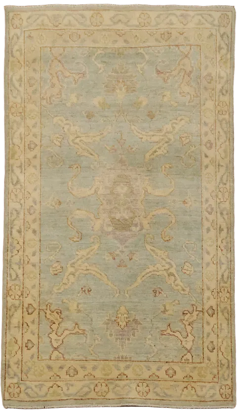 Floral Wool Vegetables Dye Oushak Turkish Rug 3x4