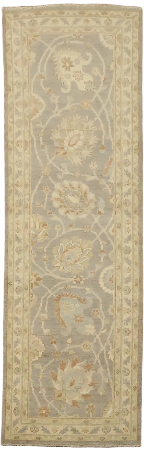 All Over Floral Wool Oushak Turkish Runner Rug 3x8