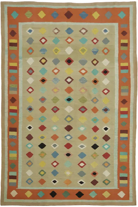 Vibrant Geometric Patterned Kilim Rug in Earth Tones 7x10 ft