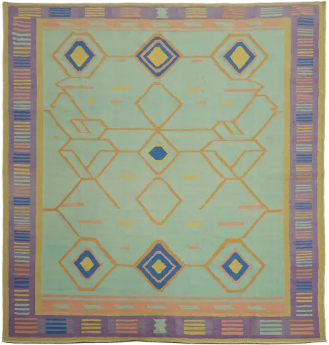 Southwestern-Inspired Mint Green/Dusty Teal Turkish Kilim Square Rug 9'x9'