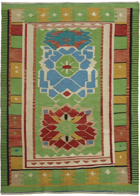 Kazak Design Hand Woven Wool Kilim Turkish Area Rug 6x8