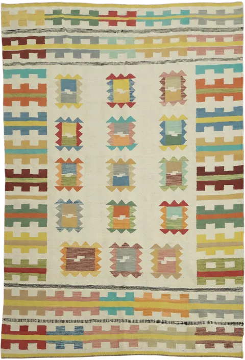 Wool Geometric Flat Weave Kilim Turkish Area Rug 6x8