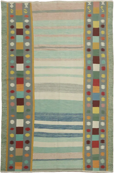 Contemporary Wool Kilim Turkish Area Rug 7x10