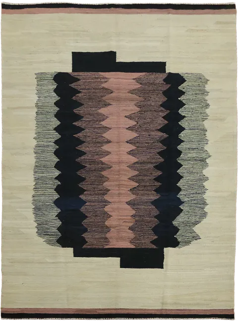 Modern Flat Weave Wool Kilim Turkish Area Rug 7x10