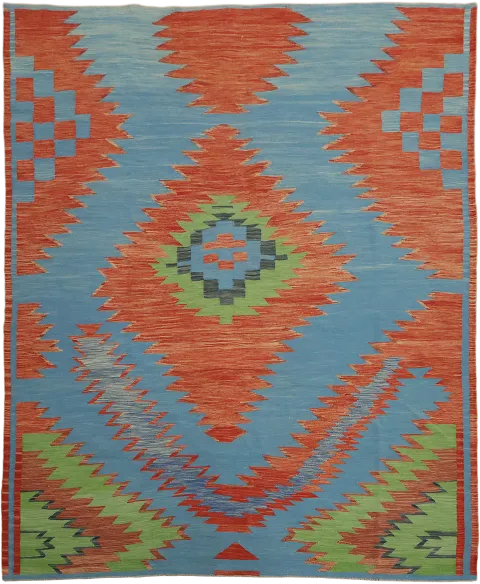 Blue Modern Hand Woven Wool Kilim Turkish Area Rug 8x10