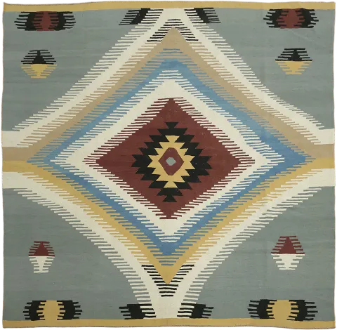 Square Wool Flat Weave Kilim Turkish Square Rug 8x8