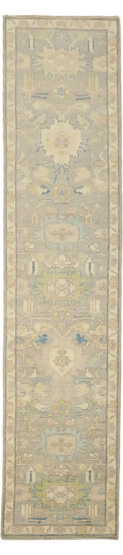 Grey Wool Oushak Turkish Runner Rug 3x12