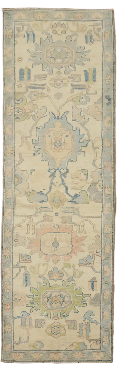 Wool Oriental Oushak Turkish Runner Rug 3x9