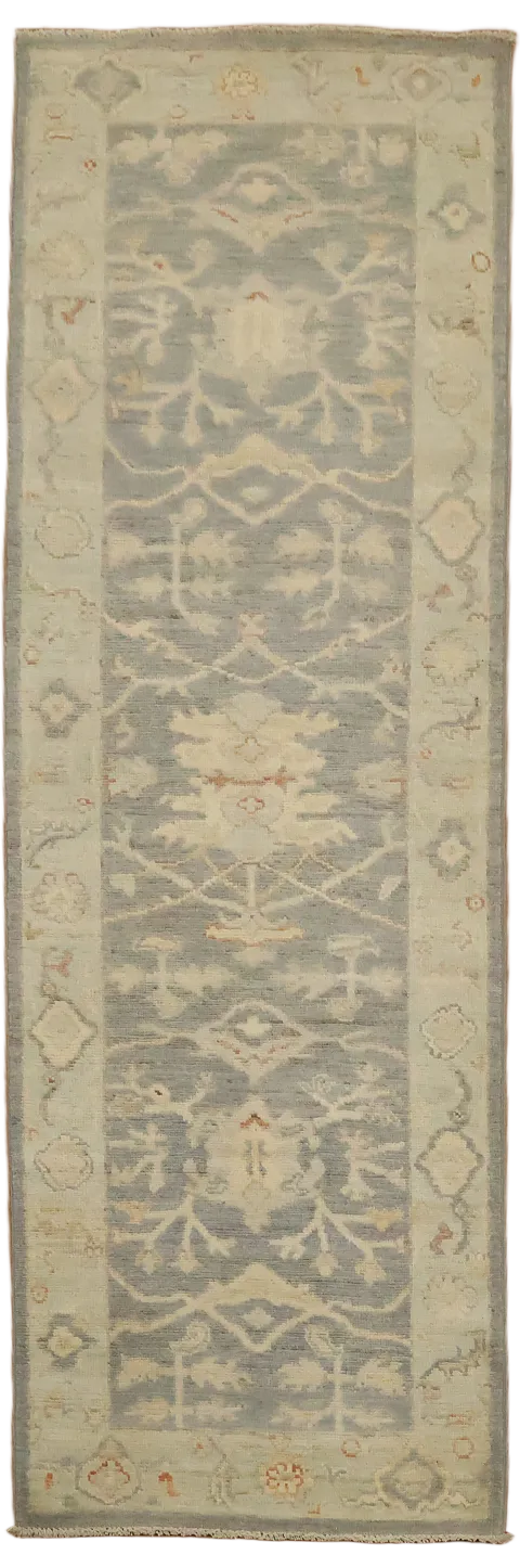 Vegetable Dye Wool Oushak Turkish Runner Rug 3x8