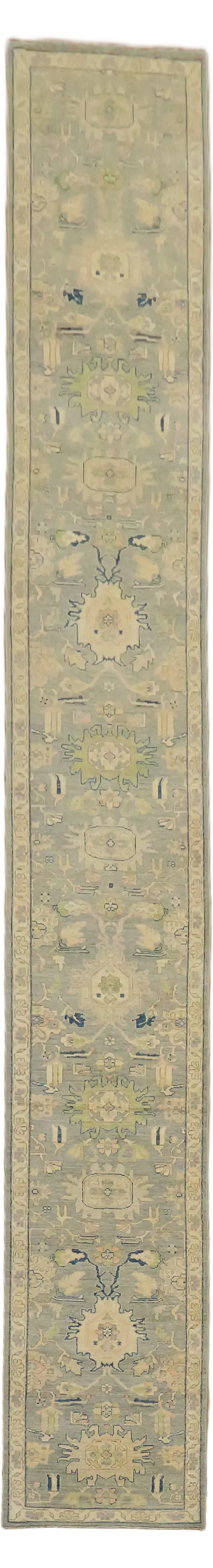 Palace Size Vegetable Dye Wool Oushak Turkish Runner Rug 3x19