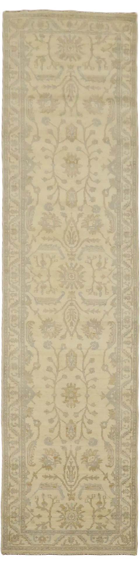 Wool All Over Floral Oushak Turkish Runner Rug 3x11