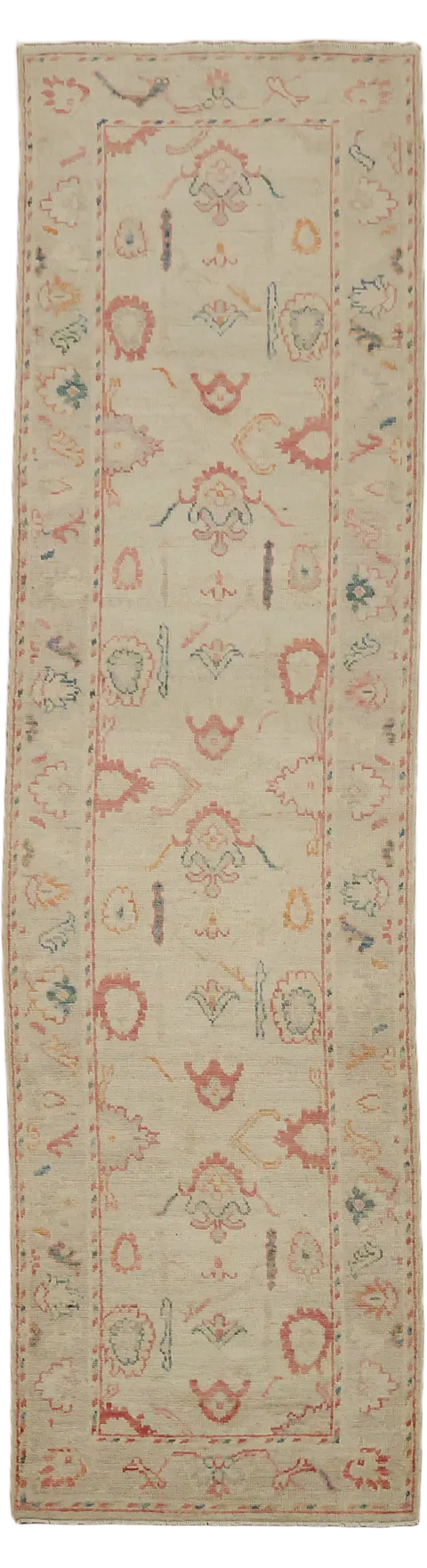 Oushak Turkish Runner All Over Floral Wool Rug 3x10