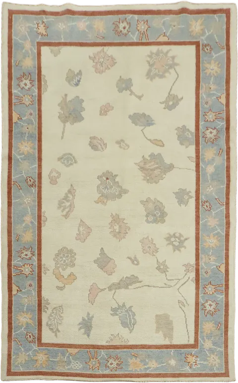 All Over Floral Wool Oushak Turkish Rug 4x7
