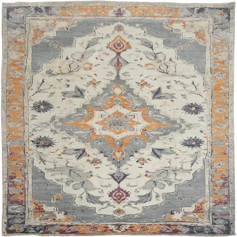 Charming Oushak Turkish Square Rug with Classic Medallion and Soft Colors 10'x10'