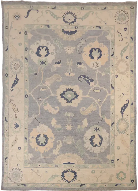 Grey All Over Floral Oriental Wool Oushak Turkish Area Rug 9x13