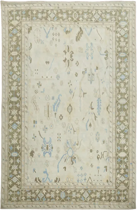 Elegant Palace Sized Oushak Turkish Pastel Rug with Intricate Geometric Border Design 13'x20'
