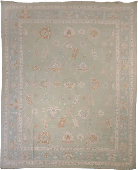 Muted Green Oriental Wool Oushak Turkish Large Rug 12x15